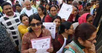 Aspirants gather at an examination centre to appear in the Competency Test first Sakshamta Pariksha for teachers of the state 1 1024x682 01