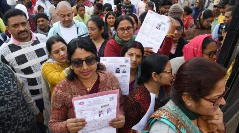 Aspirants gather at an examination centre to appear in the Competency Test first Sakshamta Pariksha for teachers of the state 1 1024x682 01